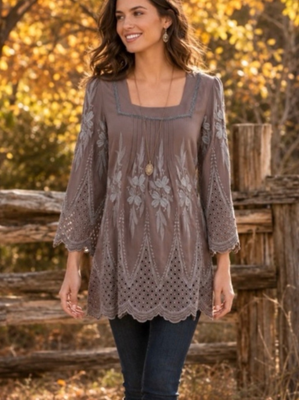 Sundance Julianna Embroidered Eyelet Tunic Top petite medium